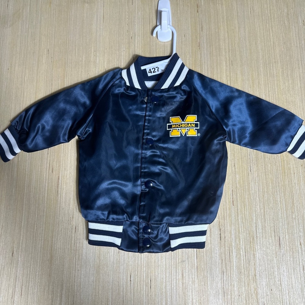 Vintage 90s Michigan Wolverines Satin Jacket Kids 18 Months NCAA Button Up